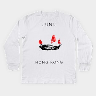 Old Junk Sailing Boat Experince The Yesteryear of Hong Kong Kids Long Sleeve T-Shirt